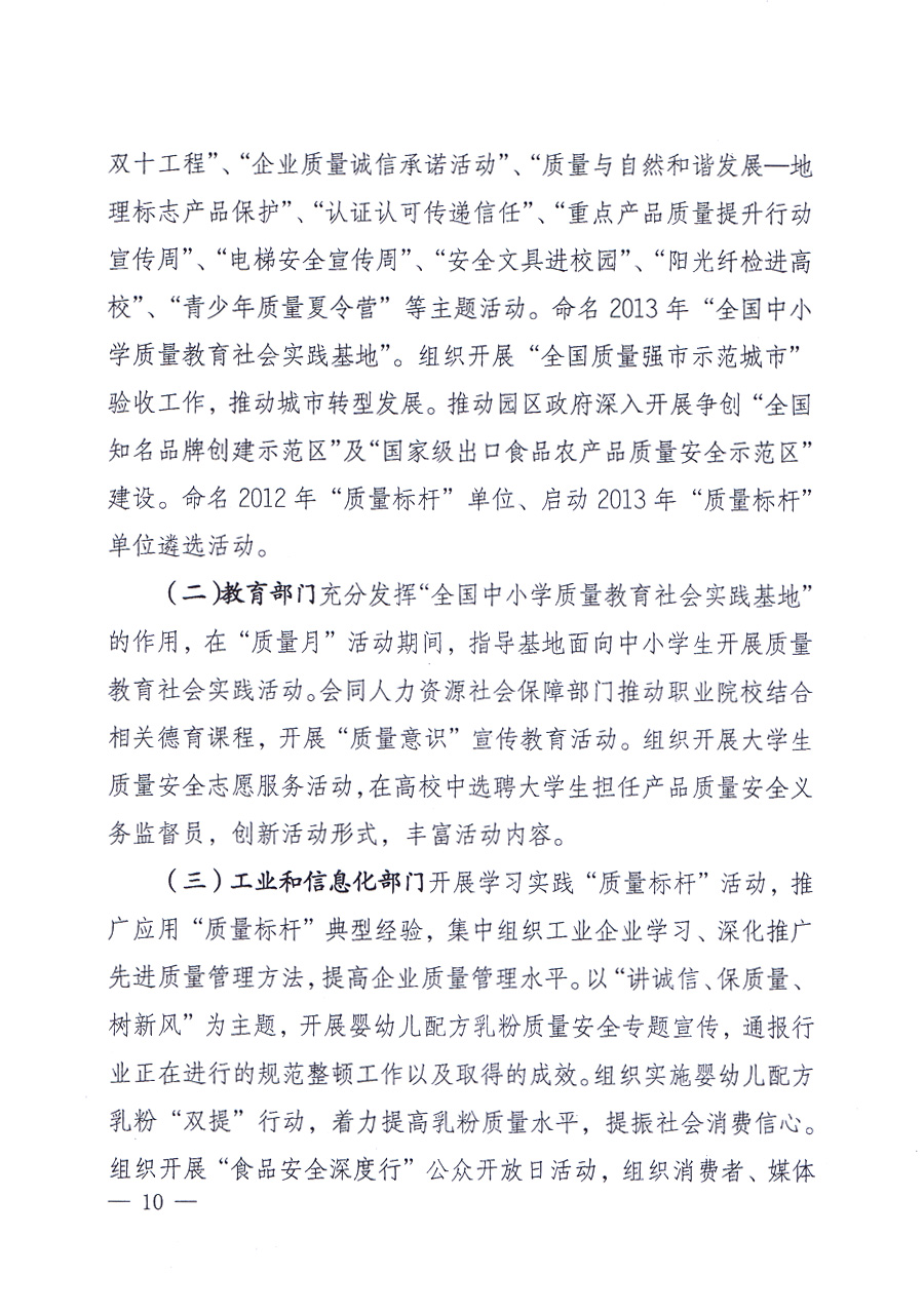 國家質(zhì)量監(jiān)督檢驗檢疫總局、中共中央宣傳部等單位《關(guān)于開展2013年全國“質(zhì)量月”活動的通知》
